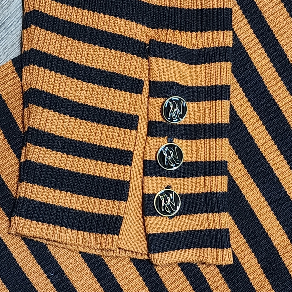 Karl Lagerfeld Black and Orange Striped Long Sleeve Tee - Picture 4 of 7